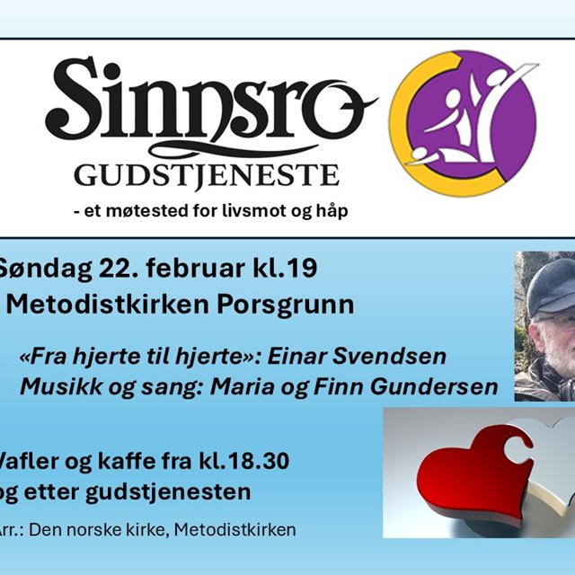 Søndag 22. februar kl. 19.00 Sinnsrogudstjeneste.